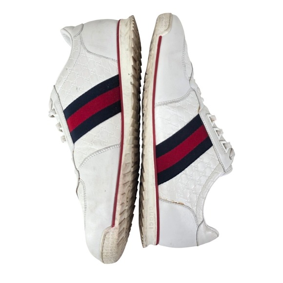 Gucci White Guccissima Leather Sneakers Mens 9 G US 10 Wide Web Stripe Low Top - Picture 13 of 15